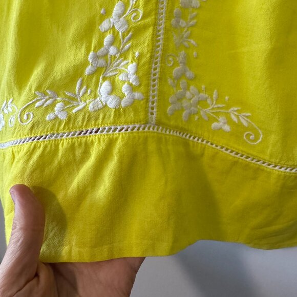Moulinette Soeurs (Anthropologie) lemon yellow embroidered peasant top / sz 10 - Picture 4 of 11